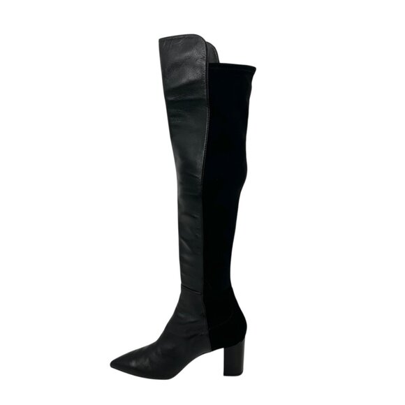 Stuart Weitzman Linsi Leather Pointed Toe Heeled Over the Knee Boots - Picture 5 of 13